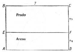 Fig.110.  El problema del jinete.  Hallar el camino más rápido desde A a C.