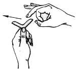 Fig. 36. Bumerang de cartulina y procedimiento de lanzarlo..